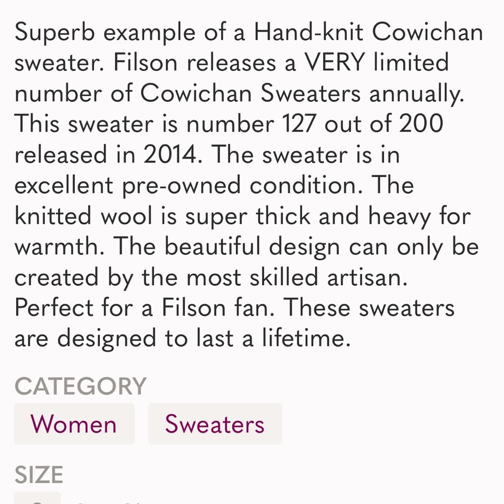 Filson Cowichan Sweater Rare and Limited Edition - Picture 3 of 16